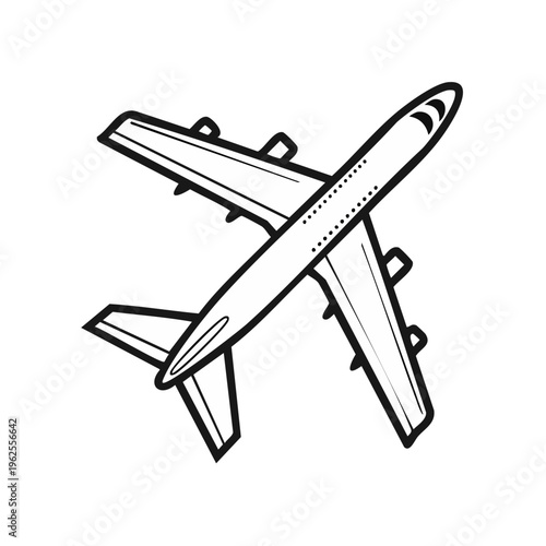 Stylized jetliner airplane graphic with clean lines and simple design suitable for various uses