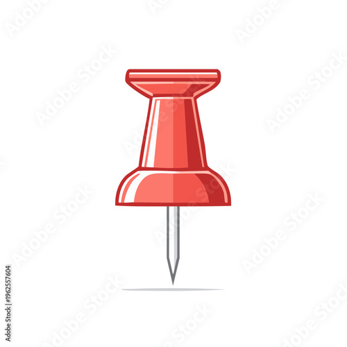 Simple red pushpin icon with a sharp metal point and a rounded head for office or school use