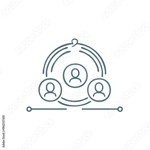 Abstract network illustration with connected people icons in a circular arrangement