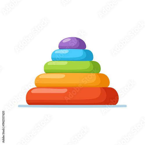 Colorful stacking rings toy with rounded shapes forming a pyramid shape