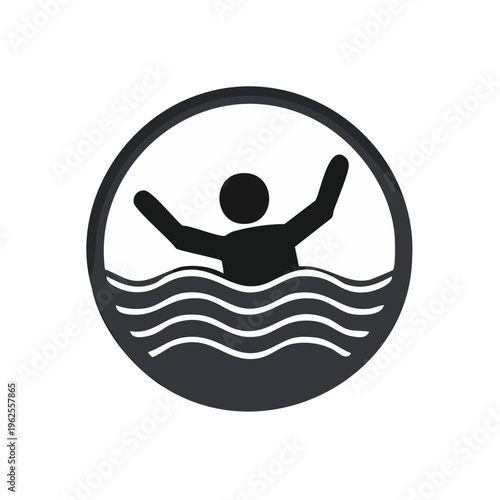 Person in Water Icon Signaling Distress or Drowning in Circular Frame
