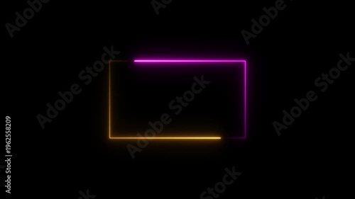 Glowing neon square frame animation. luminous banner animation. blue and red color neon box icon. Neon Figure On Black Background. 4k video..
