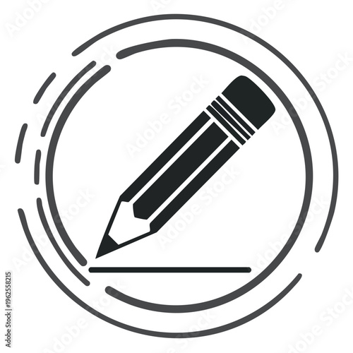Graphic pencil drawing a line inside a circular abstract design