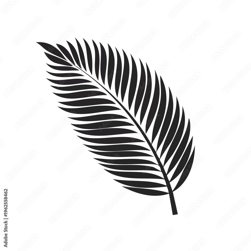 Fototapeta premium Stylized Black Palm Frond Silhouette on White Background