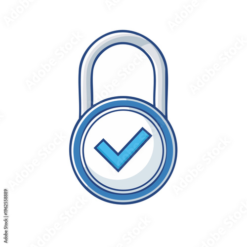 Blue padlock with a bright blue checkmark symbol indicating security and approval
