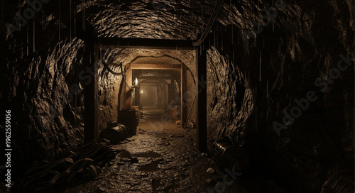 Eerie Tunnel Interior - Dark, Enclosed Space with Dim Light.