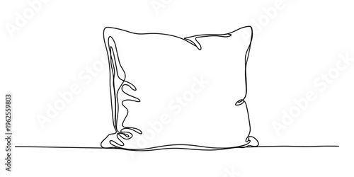 Continuous line vector drawing of soft square pillow on transparent background.