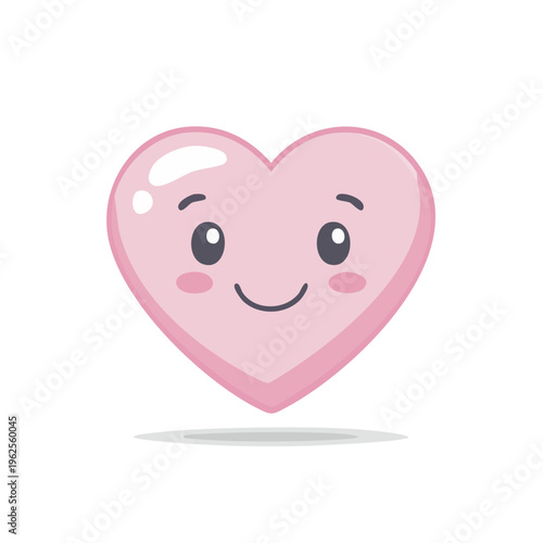 Joyful pink heart character with cheerful face and blushing cheeks