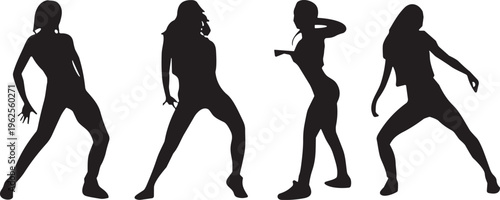 Dance silhouettes, dynamic movement vector, people icon design, black outline art, rhythm illustration, performance graphic, expressive posture