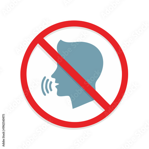 Forbidden Sign Graphic Silhouette of Head With Sound Waves Indicating No Talking