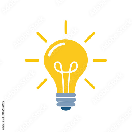 Bright yellow light bulb with radiating rays symbolizing inspiration and a new idea