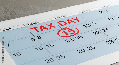 Tax Day Calendar with Circled Deadline Date