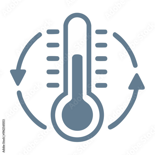 Circular arrows surrounding a thermometer symbol representing temperature control and regulation