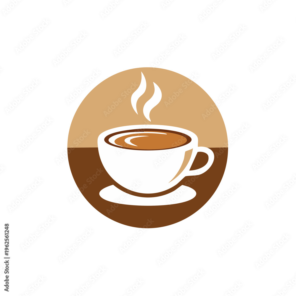 Obraz premium Steaming cup of coffee in a saucer with a stylized circle background