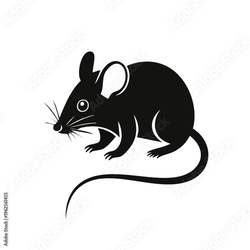 Sleek Black Mouse Silhouette with Whiskers and Tail Icon