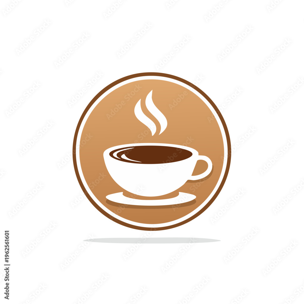 Obraz premium Steaming Hot Coffee Cup with Saucer and Swirls Inside Circle Icon