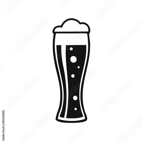 Tall glass of beer with foam and bubbles, graphic illustration