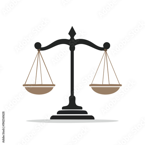 Classic black justice scales with brown pans symbolizing fairness and legal balance