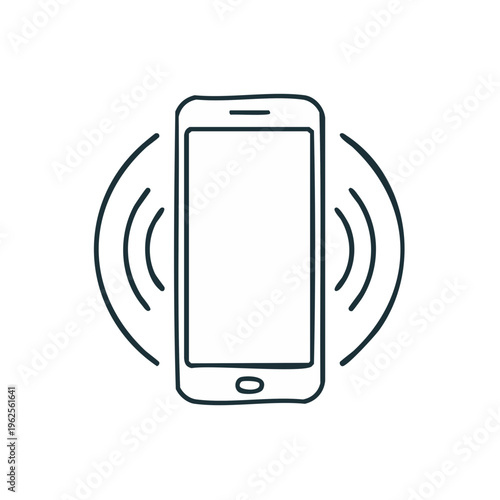 Mobile phone ringing with communication waves doodle art isolated on white