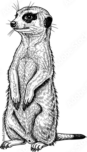 Meerkat Standing Side View Engraving Line Art Illustration for Wildlife Education, Mascot Logo, Kids Design, Tattoo and T-Shirt Print