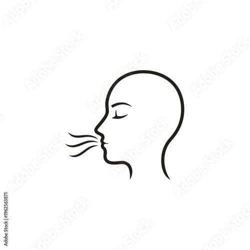 Woman blowing air with closed eyes.