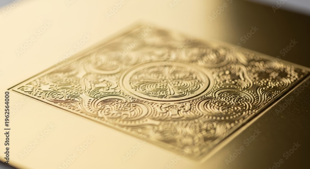 Fototapeta premium Close-up of intricate embossed gold pattern on luxury surface