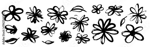 Ink brush stroke flowers isolated