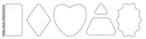 Dashed line square and round borders, dotted rectangles, circles