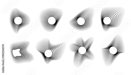 Line round wave icon, concentric linear sound pattern