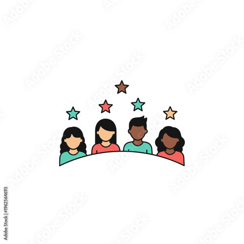 Diverse group of people with stars.