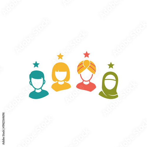Diverse group of people icons with stars.
