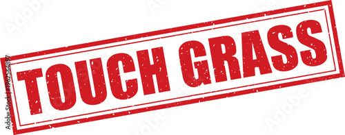 Red Touch Grass Rubber Stamp Sign Mark Word Text Written in Grunge Vector in Double Sharp Border in Transparent Background, Svg, Png