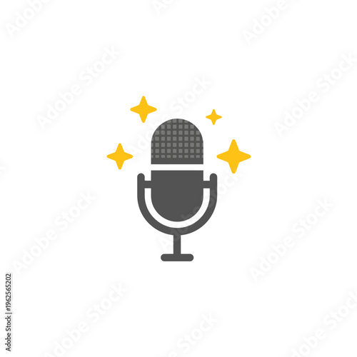 Microphone icon with shining stars symbolizing public speaking or podcasting excellence.