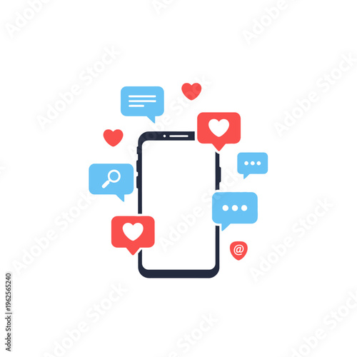 Smartphone with social media icons.