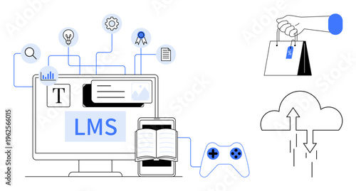 Learning management system LMS. LMS enables digital education, content delivery, and cloud integration. LMS also relates to e-commerce, gamification, and online analytics tools. Ideal for e-learning