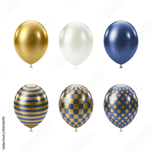 Blue Gold balloon. Luxury realistic balloons set.
