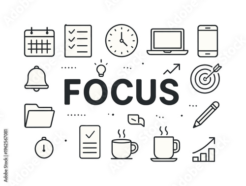 Modern professional productivity and time management workflow focused on organizing daily priorities, efficient task execution and structured planning for career growth. FOCUS