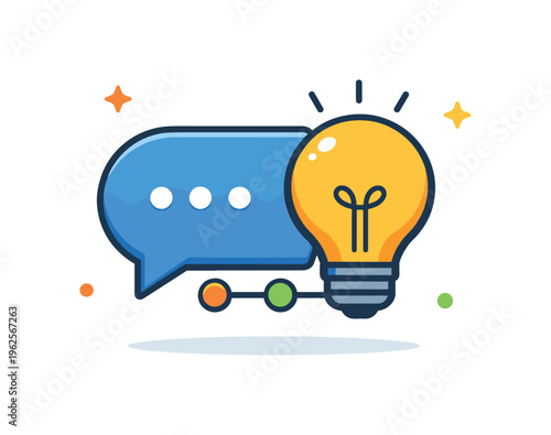 Knowledge sharing and team learning culture focused on exchanging expertise and improving skills within a collaborative workplace, a speech bubble combined with a light bulb and a