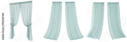 Fotografía Elegant Light Blue Sheer Curtains Set Isolated on White: Three Styles of Transpa
