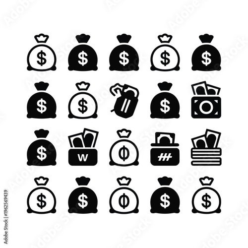 Money bag icon set for financial and business concepts
