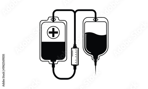 Medical IV drip, blood transfusion equipment, hospital IV infusion set, healthcare vector icon