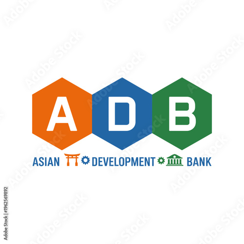 Asian Development Bank logo with colorful hexagons and text