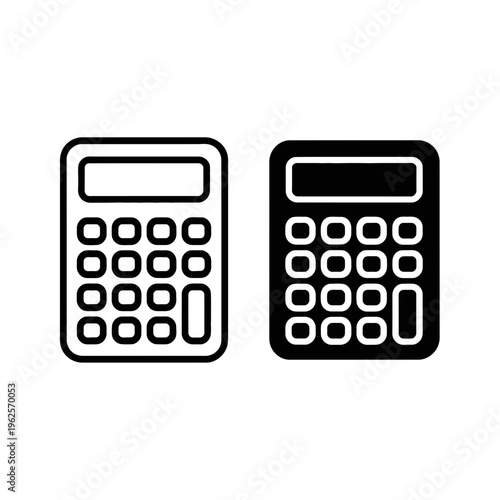 Calculator icons in black and white colors for business use