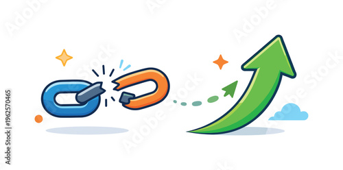Habit breaking and replacing an old pattern with a healthier behavior in personal development, a broken chain link transitioning into a clean upward arrow symbolizing release from