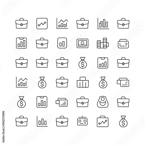 Briefcase vector icons set for business and finance applications