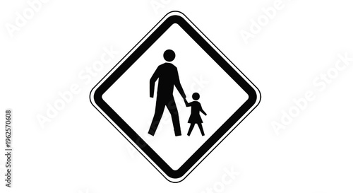 Pedestrian crossing sign with adult and child.