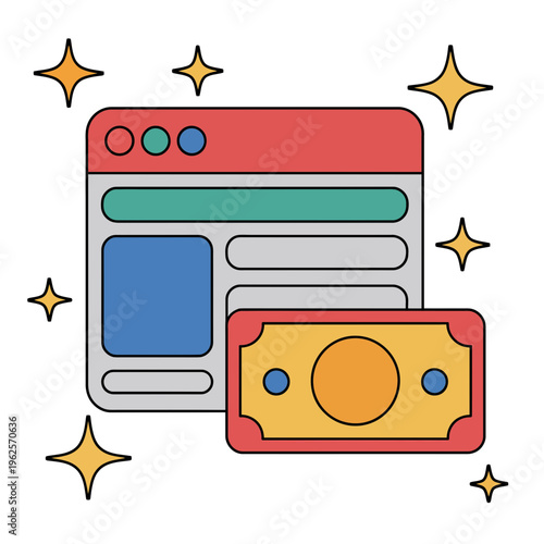 Website icon with a colorful design and a bill illustration