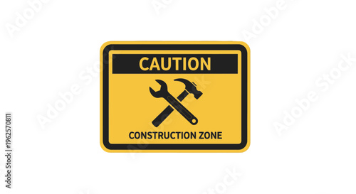 Caution construction zone warning sign.