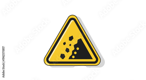 A yellow road sign warning of falling rocks.