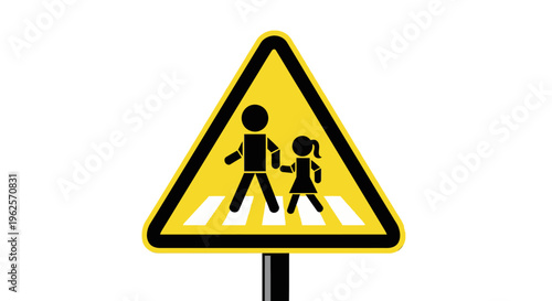 Yellow pedestrian crossing road sign.